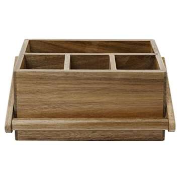 VaeFae Acacia Silverware Caddy with Handle, Wooden Utensil Holder, Mulip-pose Organizer for Kitchen, Office, Bathroom, Bedroom