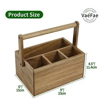 VaeFae Acacia Silverware Caddy with Handle - Multipurpose Organizer