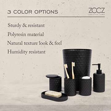 zccz 6 Piece Bathroom Accessories Set, Toothbrush Holder, Toothbrush Cup, Soap Dispenser,Bathroom Vanity Tray, Qtip Holder, Trash Can