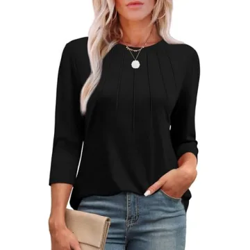 XIEERDUO Women's Dressy Black Blouse 3/4 Sleeve - Business Casual Top