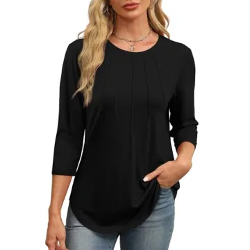 XIEERDUO Women's 3/4 Sleeve Black Blouse Dressy Top