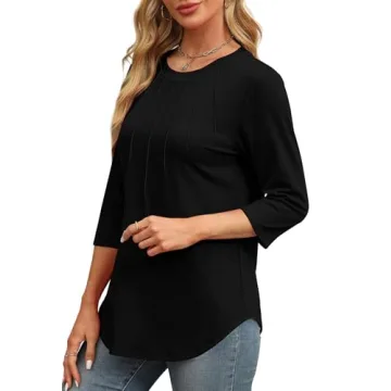 XIEERDUO Women's 3/4 Sleeve Black Blouse Dressy Top