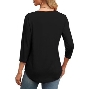 XIEERDUO Women's 3/4 Sleeve Black Blouse Dressy Top