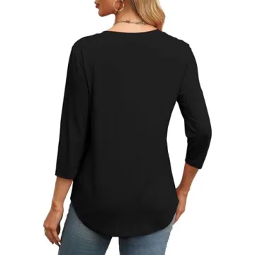 XIEERDUO Women's 3/4 Sleeve Black Blouse Dressy Top