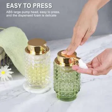 LEICURACE Glass Foaming Hand Soap Dispenser Foaming Soap Dispenser for Bathroom Decor Soap Dispenser with Pump（Foam Type/Green）