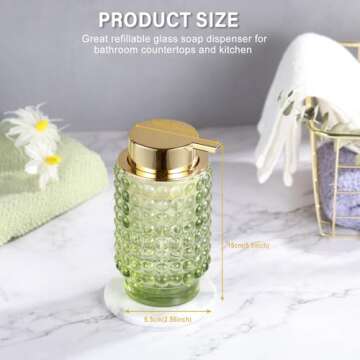 LEICURACE Glass Foaming Hand Soap Dispenser Foaming Soap Dispenser for Bathroom Decor Soap Dispenser with Pump（Foam Type/Green）
