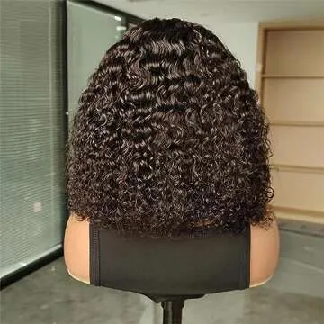 ISEE Hair Wear and Go Glueless Wigs Bob Wigs Human Hair Pre Plucked Water Wave Lace Front Wigs Human Hair Upgraded No Glue Transparent Lace Closure Wigs Human Hair for Women Natural Black 14 Inch