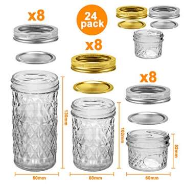 Mason Jars Canning Jars, 24 Pack Jelly Jars With Regular Lids, Ideal for Jam, Honey, Wedding / Showe...