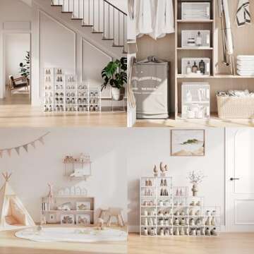 Pinkpum 12 Pack XXL Large Shoe Organizer Storage Boxes for Closet, Fit for Size 14, Clear Plastic Stackable Sneaker Storage Containers Bins with Lids, Clear Shoe Display Case Containers, White