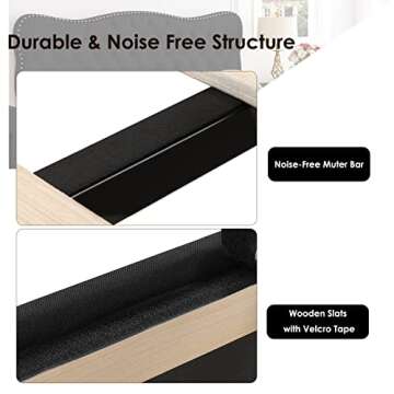 HOSTACK Full Size Bed Frame, Linen Fabric Upholstered Platform with Adjustable Headboard, Diamond Tufted Mattress Foundation with Wood Slats, Easy Assembly, No Box Spring Needed, Black