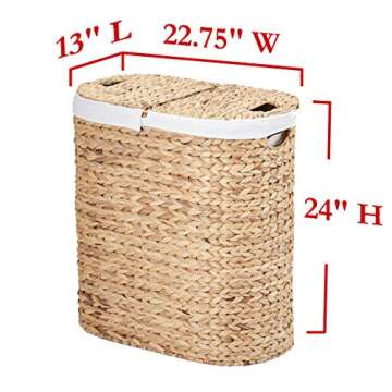 Seville Classics Water-Hyacinth Lidded Oval Double Laundry Hamper, Hand-Woven
