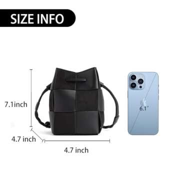 JACD Women's Woven Bucket Bag, Autumn Sports Crossbody Square Drawstring Leather Shoulder Bags (heise)