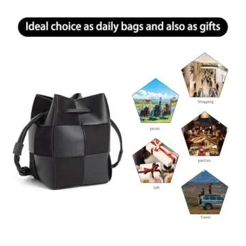 JACD Women's Woven Bucket Bag, Autumn Sports Crossbody Square Drawstring Leather Shoulder Bags (heise)