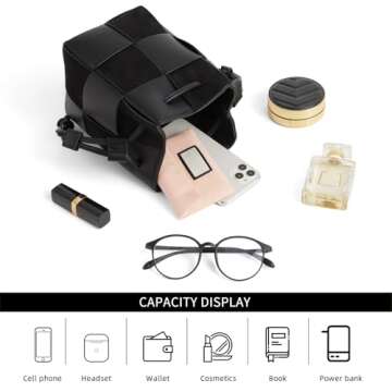 JACD Women's Woven Bucket Bag, Autumn Sports Crossbody Square Drawstring Leather Shoulder Bags (heise)