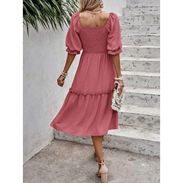 PRETTYGARDEN Summer Midi Dress with Puff Sleeves