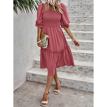 PRETTYGARDEN Summer Midi Dress with Puff Sleeves