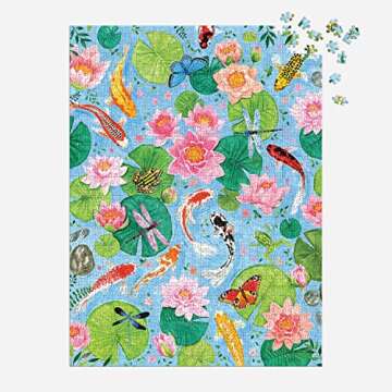 Galison by The Koi Pond – 1000 Piece Puzzle Fun and Challenging Activity with Bright and Bold Artwork of Beautiful Koi Fish Pond for Adults and Families
