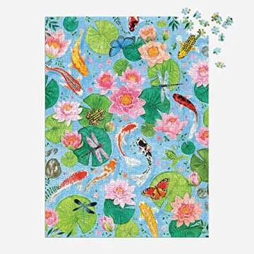 Galison by The Koi Pond – 1000 Piece Puzzle Fun and Challenging Activity with Bright and Bold Artwork of Beautiful Koi Fish Pond for Adults and Families