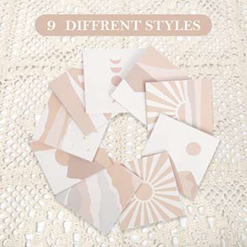 ECam [9 Pads] Boho Style Sticky Notes, Self-Stick Note Pads, Cute Adhesive Memo Assorted Pattern Styles Notepad, 3 in x in, 50 Sheets/Pad, Recyclable, Multi-Color, Beige (ECam-504-2)