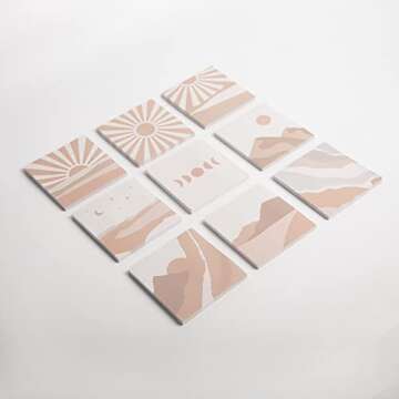 ECam [9 Pads] Boho Style Sticky Notes, Self-Stick Note Pads, Cute Adhesive Memo Assorted Pattern Styles Notepad, 3 in x in, 50 Sheets/Pad, Recyclable, Multi-Color, Beige (ECam-504-2)