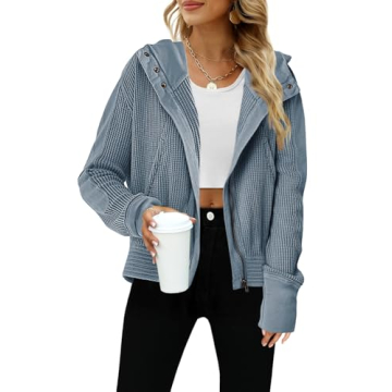 Yanekop Women's Waffle Knit Cropped Hoodie - Cozy & Stylish Fall Winter Jacket
