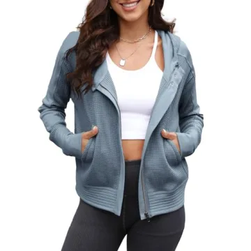 Yanekop Womens Waffle Knit Cropped Hoodie Fall Winter Jacket