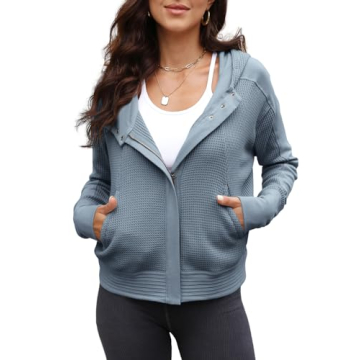 Yanekop Womens Waffle Knit Cropped Hoodie Fall Winter Jacket