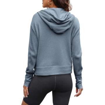 Yanekop Womens Waffle Knit Cropped Hoodie Fall Winter Jacket