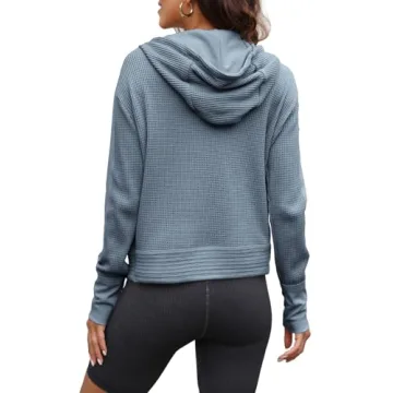 Yanekop Womens Waffle Knit Cropped Hoodie Fall Winter Jacket