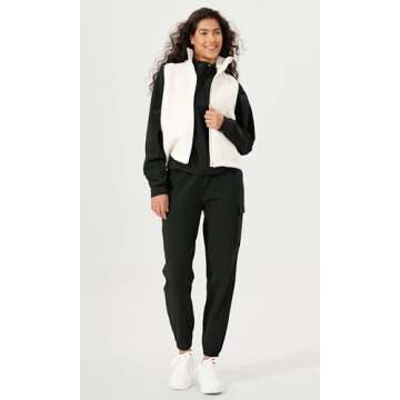 ODODOS Cargo Jogger Pants for Women Purevibe Cotton Mid Waist Track Cuff Lounge Sweatpant with Pockets-25 Inseam, Black, Small