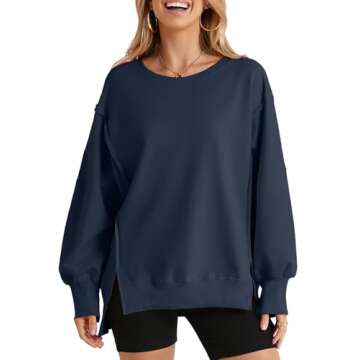 SHEWIN Womens Oversized Reverse Seam Sweatshirt Casual Long Sleeve Crewneck Lightweight Pullover Tops Loose Sweatshirts