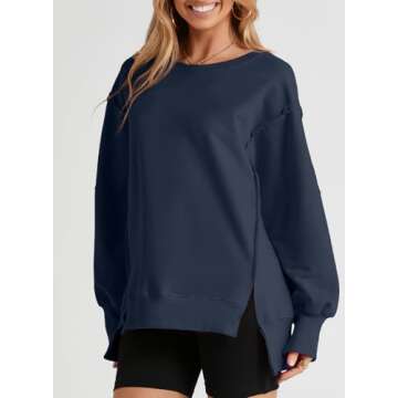 SHEWIN Womens Oversized Reverse Seam Sweatshirt Casual Long Sleeve Crewneck Lightweight Pullover Tops Loose Sweatshirts