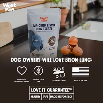WEST PAW Air Dried Bison Lung Dog Treats – Farm Fresh Bison Lung Snacks for Dogs – Wholesome Canine Treat – Vitamins, Minerals, Proteins – One-Ingredient Treat – 2.5 Oz. (1 Pack)