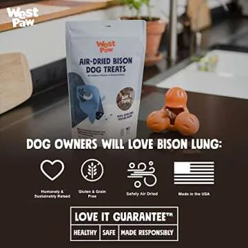 WEST PAW Air Dried Bison Lung Dog Treats – Farm Fresh Bison Lung Snacks for Dogs – Wholesome Canine Treat – Vitamins, Minerals, Proteins – One-Ingredient Treat – 2.5 Oz. (1 Pack)