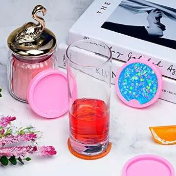 Jmkcoz 6 Pcs Silicone Car Coasters Mold Keychain Pendant Mold DIY Round Cup Coaster Molds Epoxy Resin Casting Mold for Crafts Homemade Coaster, Drink Coasters, Cup Mats, Home Decoration