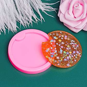 Jmkcoz 6 Pcs Silicone Car Coasters Mold Keychain Pendant Mold DIY Round Cup Coaster Molds Epoxy Resin Casting Mold for Crafts Homemade Coaster, Drink Coasters, Cup Mats, Home Decoration