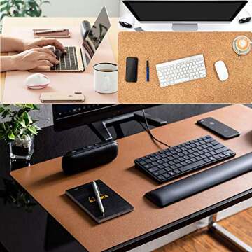 Aothia Office Desk Pad, Natural Cork & PU Leather Dual Side Large Mouse Pad, Laptop Desk Table Protector Writing Mat Easy Clean Waterproof for Office Work/Home/Decor (23.6"x13.7", Off-White)