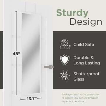 Mirrotek Full Length Over The Door Mirror for Easy Hanging
