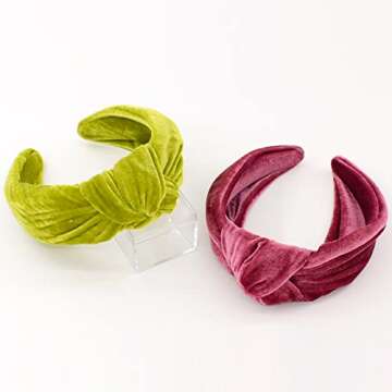 BEGOOD Headbands 2Pcs, Womens Knotted Wide Headbands, Velvet Headband, Large Head Bans for Women's Hair Fashion Designer Girls Headbands Hair Accessories, Rose and Green