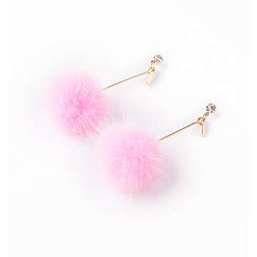 ilishop Fashion Fur Pom Pom Ball Dangle Earrings Pink Free