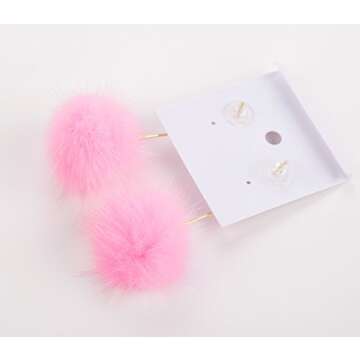ilishop Fashion Fur Pom Pom Ball Dangle Earrings Pink Free