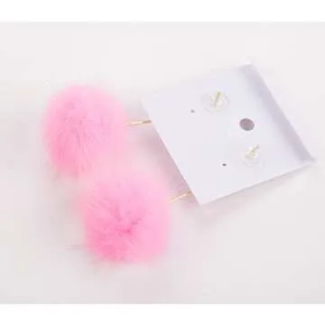 ilishop Fashion Fur Pom Pom Ball Dangle Earrings Pink Free