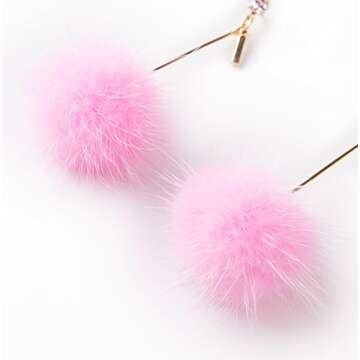 ilishop Fashion Fur Pom Pom Ball Dangle Earrings Pink Free