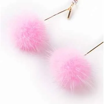 ilishop Fashion Fur Pom Pom Ball Dangle Earrings Pink Free