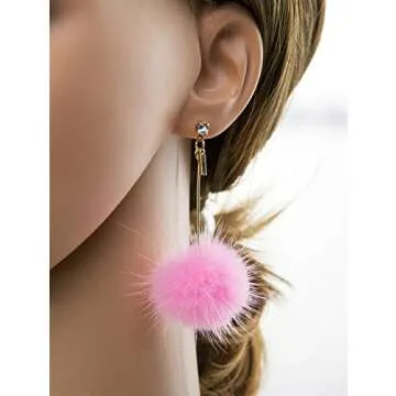 ilishop Fashion Fur Pom Pom Ball Dangle Earrings Pink Free