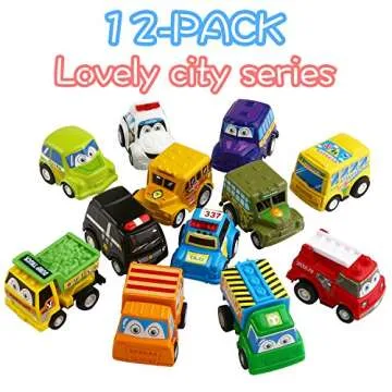 Funcorn Pull Back Car Set for Kids - 12 Mini Vehicles