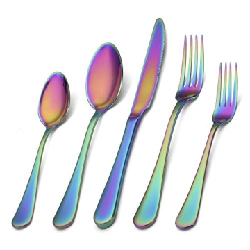 SHARECOOK 20-Piece Stainless Steel Flatware Set - Rainbow Multicolor Design Quality Dining Utensils