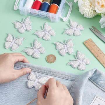 AHANDMAKER 20Pcs Butterfly Rhinestone Patches, Sew on Beaded Butterflies Appliques Sparkly Clothing Repair Patch Crystal Animals Appliques for DIY Craft Dress Bag Pants Shoes Clothes Decor