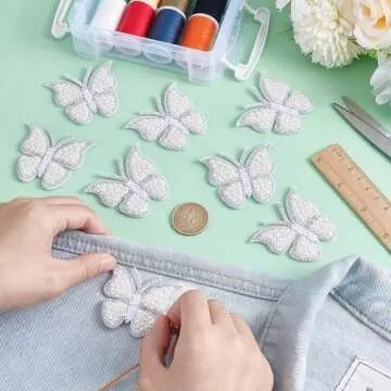 AHANDMAKER 20Pcs Butterfly Rhinestone Patches, Sew on Beaded Butterflies Appliques Sparkly Clothing Repair Patch Crystal Animals Appliques for DIY Craft Dress Bag Pants Shoes Clothes Decor