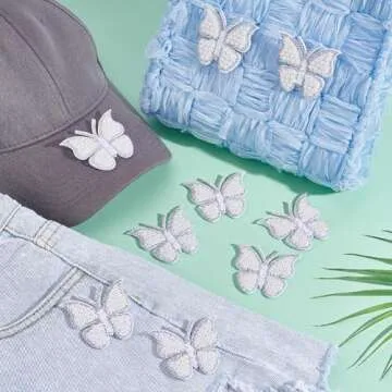 AHANDMAKER 20Pcs Butterfly Rhinestone Patches, Sew on Beaded Butterflies Appliques Sparkly Clothing Repair Patch Crystal Animals Appliques for DIY Craft Dress Bag Pants Shoes Clothes Decor